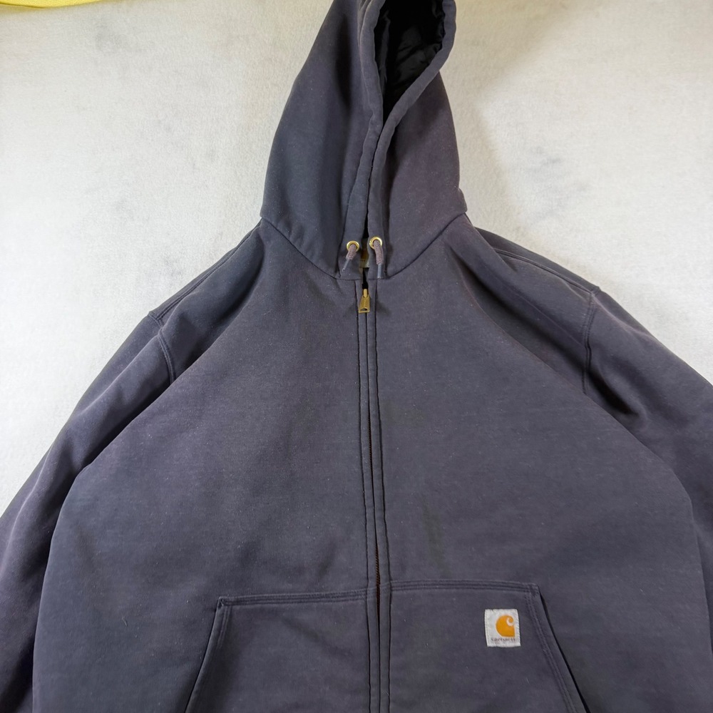 Carhartt Mens 2XL Full Zip Quilted Lined Hoodie Charcoal Gray Workwear Jacket